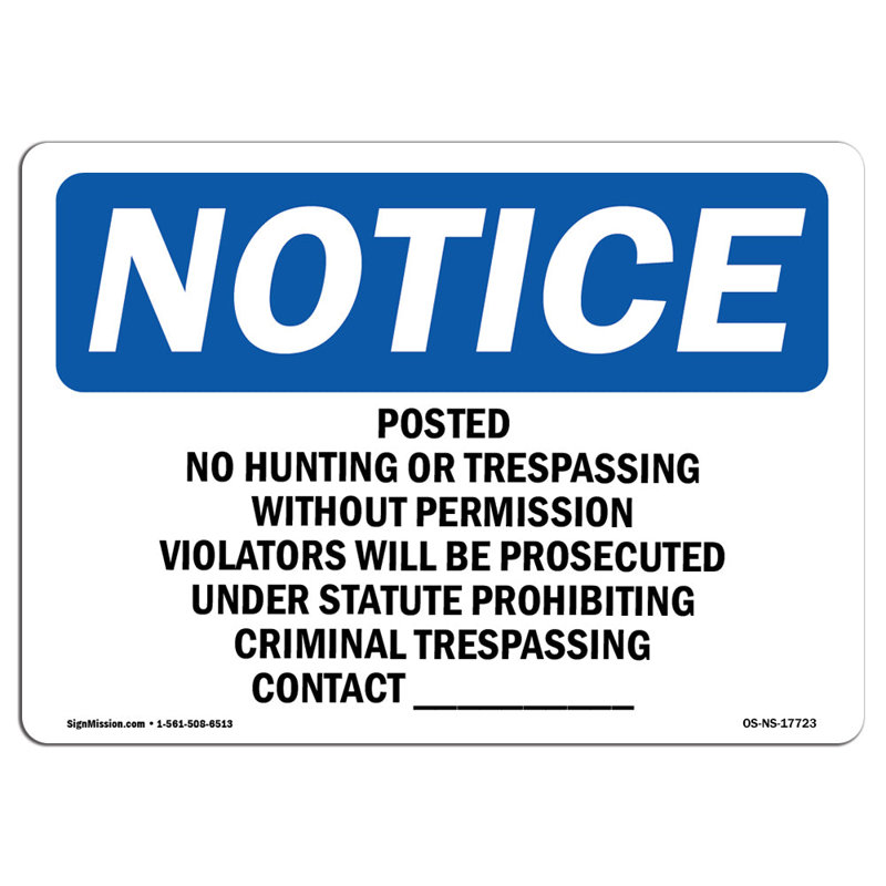 Posté «No H Chasse or Trespassing»