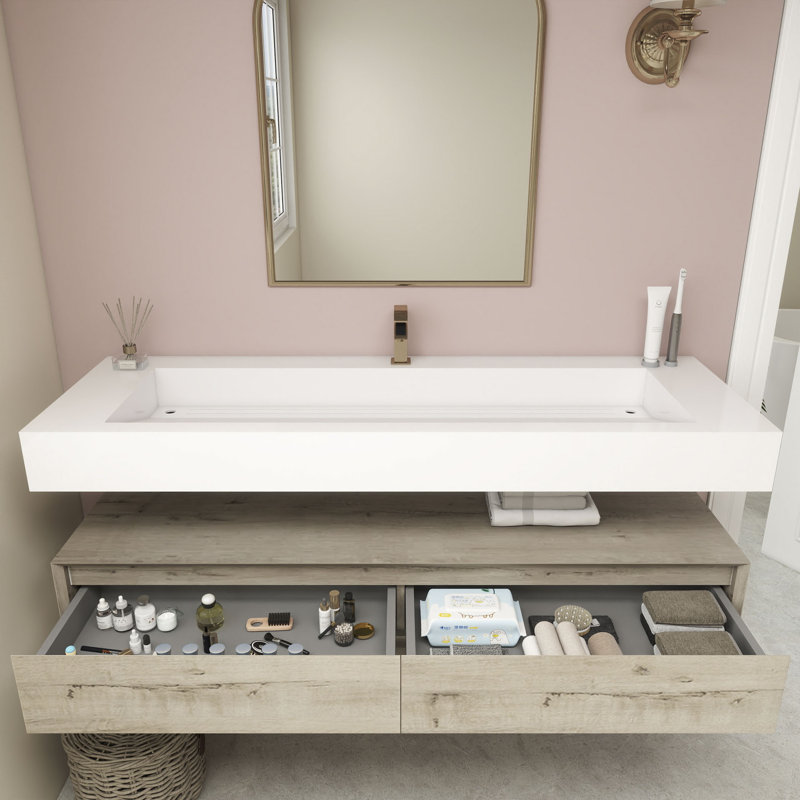 Alysa Wall-Mounted Single Bathroom Vanity Set, White Oak
