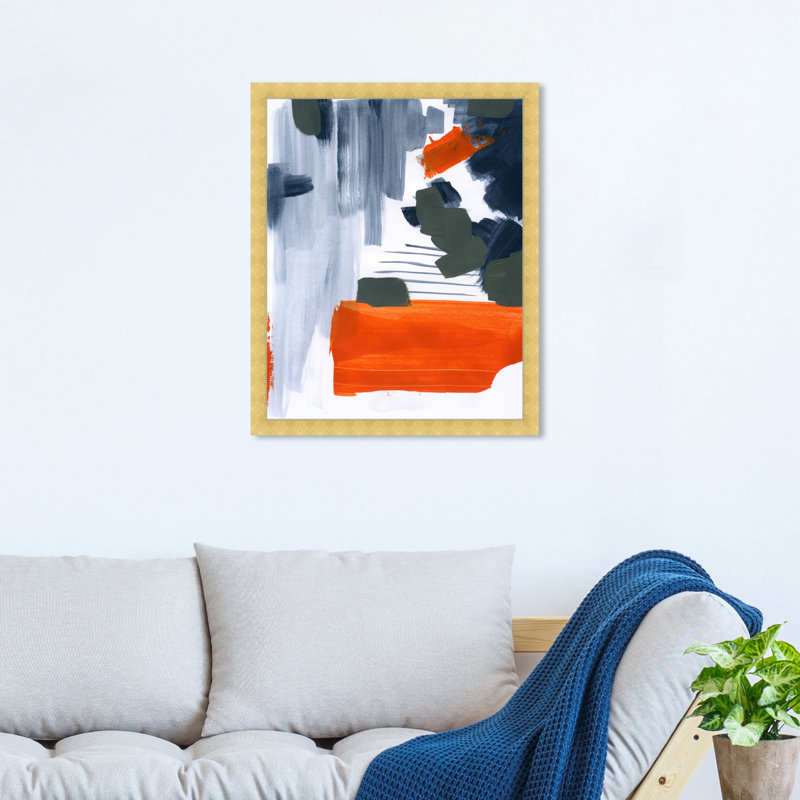 «Blue Red Abstract Paint Brush» par Oliver Gal - reproduction, L 22 po x H 22 po, Or