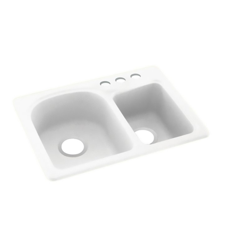 25'' L Mounting / Installation Required Double Bowl Solid Surface Kitchen Sink, 3 Hole, Off White