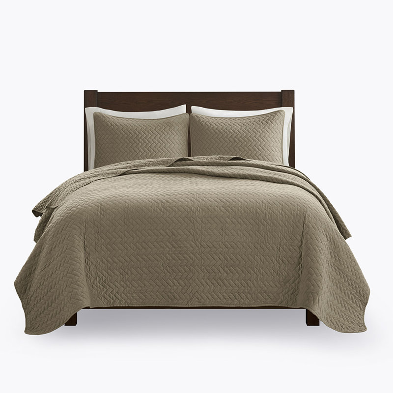 Courtepointe en polyester Ria, Courtepointe grande + 2 taies décoratives, Taupe
