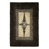 Vintage Swedish Rya Rug In Beige-Brown With Starburst Medallion - Rug & Kilim
