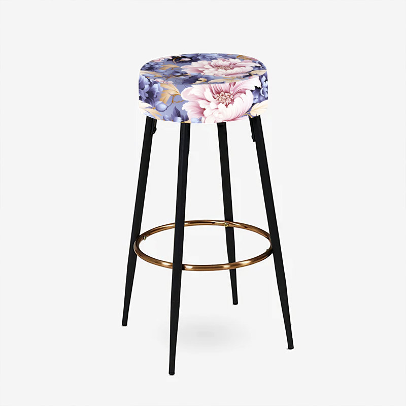 Ensemble de 2 tabourets de bar damassés mauve et rose Royal