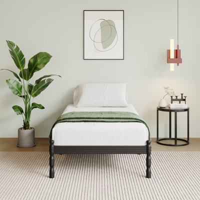 Lit simple XL, cadre de lit en métal noir de 30 cm de haut, matelas antidérapant, facile à assembler.