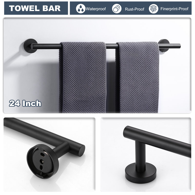 24 Inch Wall Mounted Towel Bar, Matte Black