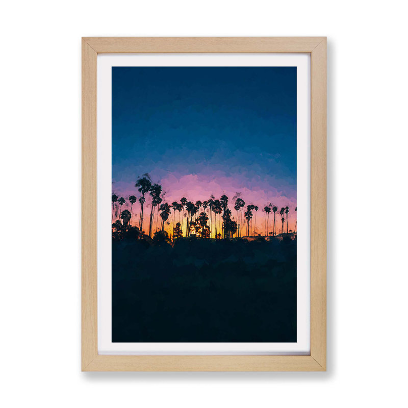 Palm Trees in Santa Barbara - Framed Print, 62cm H x 87cm W x 2cm D, Oak