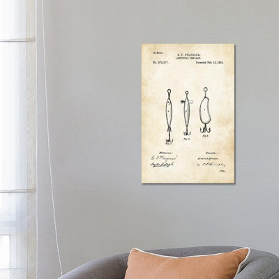 Leurre de pêche antique par brevet77 - reproduction de dessin sur toile tendue