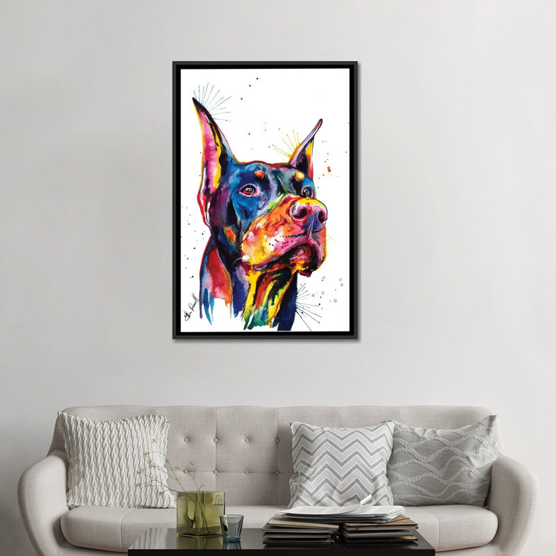 « doberman », impression sur toile, H 26 po x l 18 po x P 1,5 po, Toile avec cadre noir, Pas de tapis