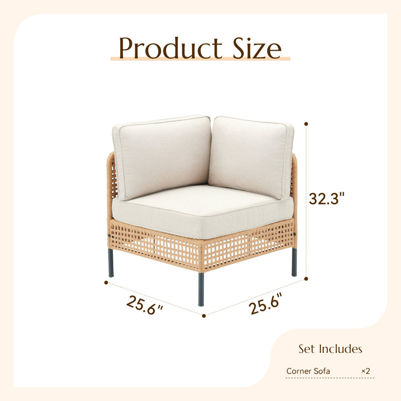 Outdoor Natural Wicker Sofa Boho Patio Sectional Loveseat Furniture Set With Beige Csuhions