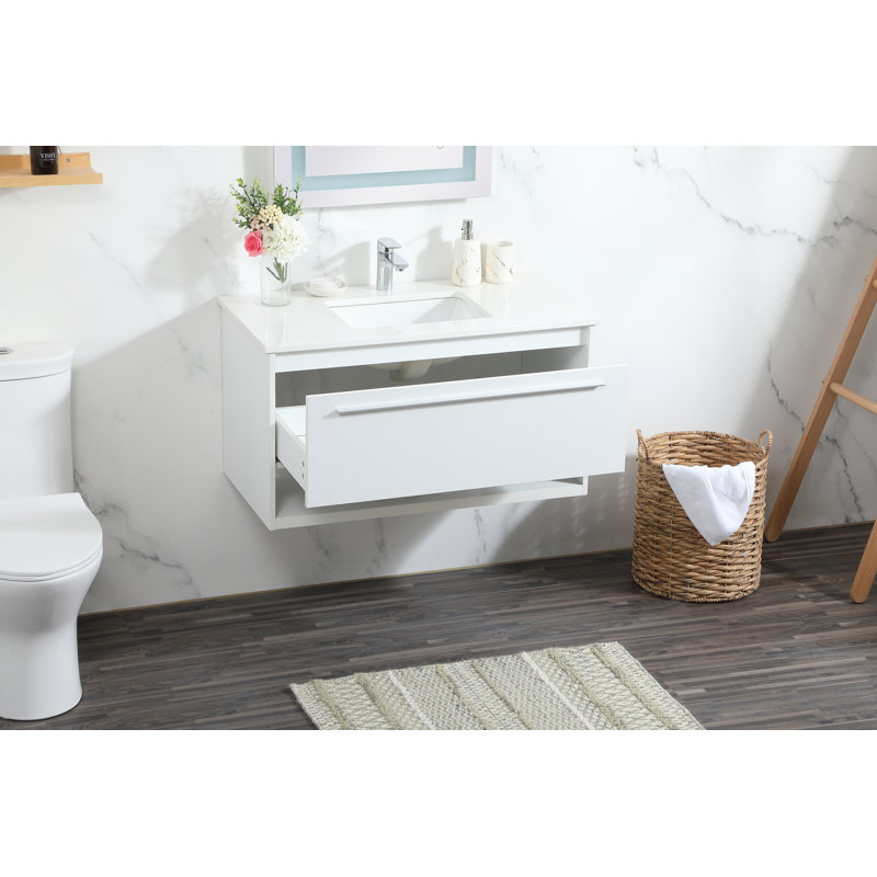 Roman 36'' Single Bathroom Vanity with Engineered Marble Top, White