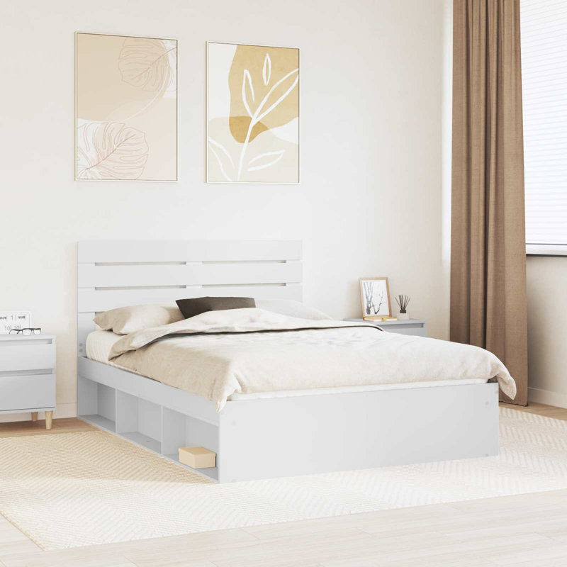 Solid Wood Bed, European Kingsize (160 x 200 cm), White