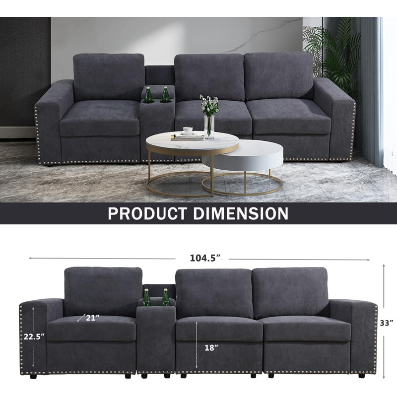 105" Wide 4-Piece Flannel Configurable Living Room Modular Corner Sectional With Ottoman