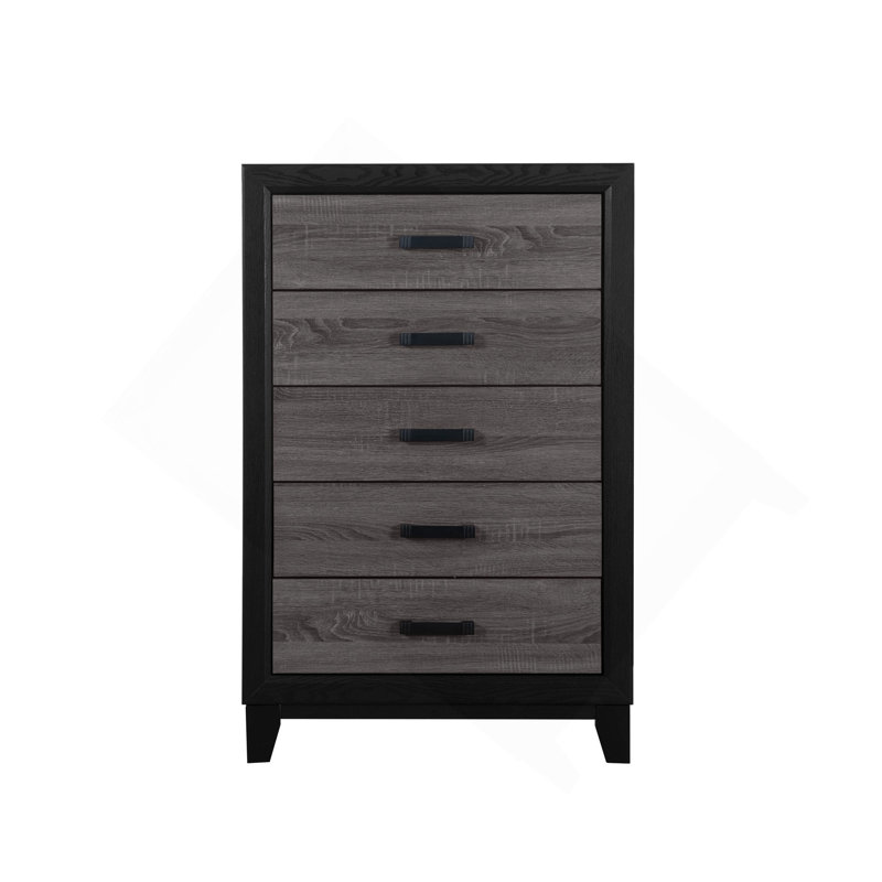 Commode verticale à 5 tiroirs avec poignées en bois patiné et matte
