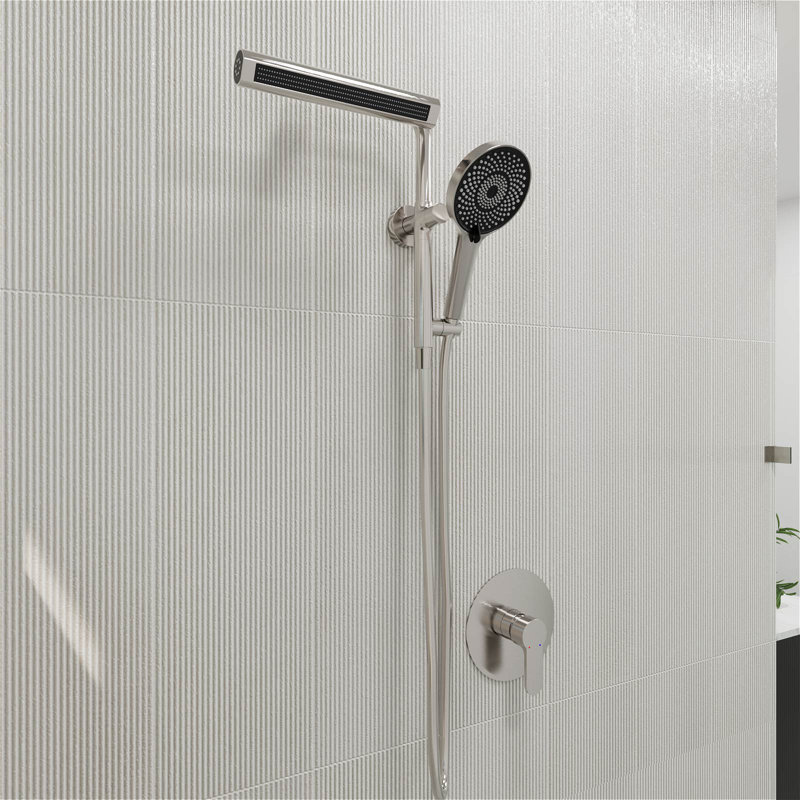 Single Handle 6-Spray Shower Faucet 1.8 GPM With Flexible Handshower Head (Valve Included), Brushed Nickel