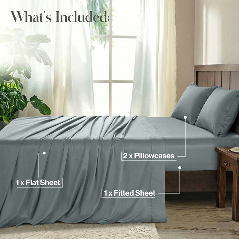 Lux Decor 4-Piece Ultra Soft Microfiber Sheet Set Deep Pocket Fitted Sheet, Wrinkle-Resistant & Easy Care Bedding, Gray