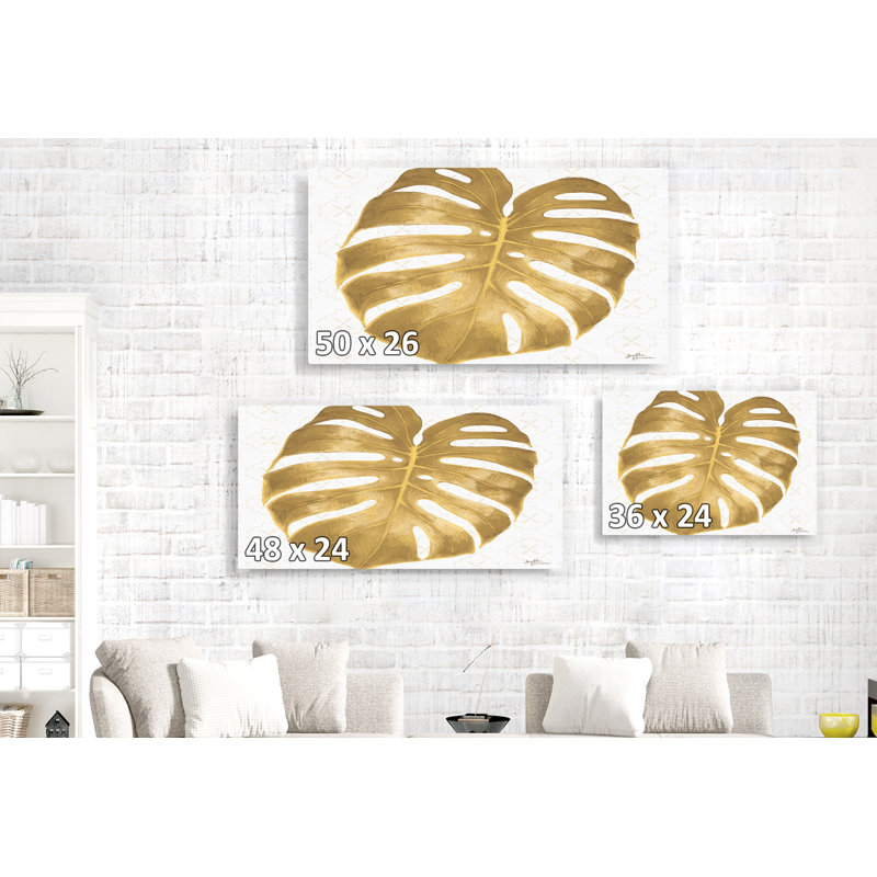 Feuille d'or sur fond blanc, botanique, H 26 po x l 50 po x P 1,5 po