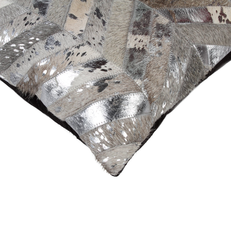 Torino 12" x 20" Gray Silver Cowhide Lumbar Pillow