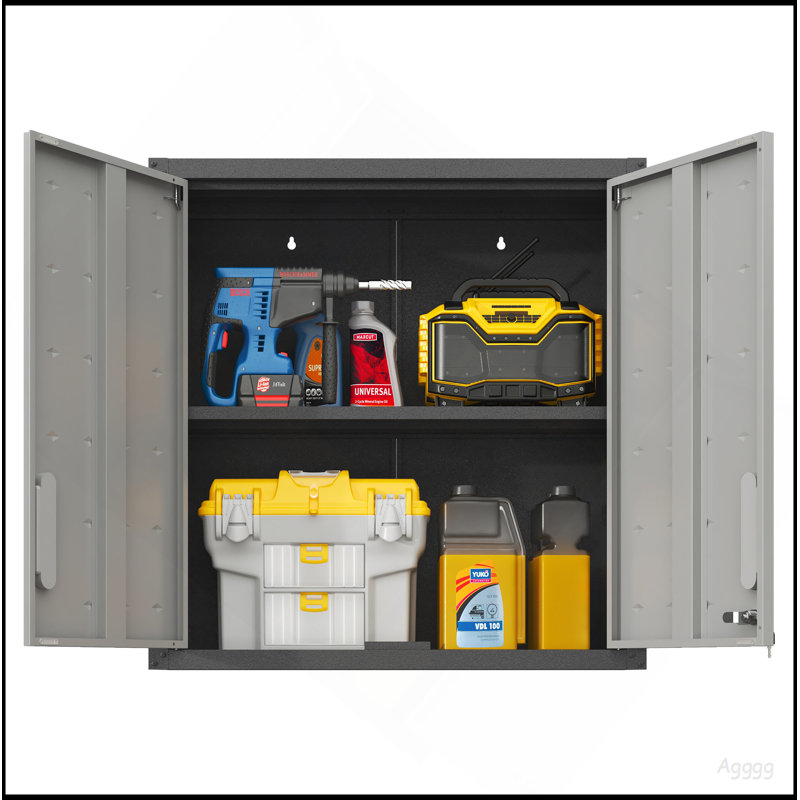 Armoire de rangement murale en métal avec porte verrouillable et 1 tablette pour garage, bureau, assemblage requis