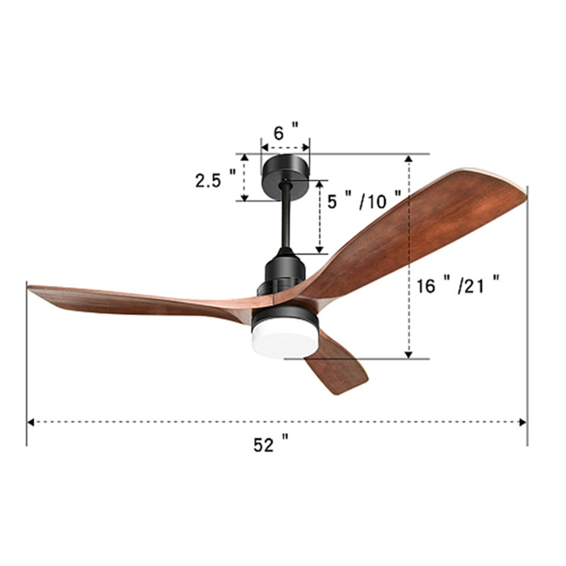 52 Inch Indoor Ceiling Fan With Dimmable Led Light 3 Solid Wood Blades Remote Control Reversible DC Motor For Living Room