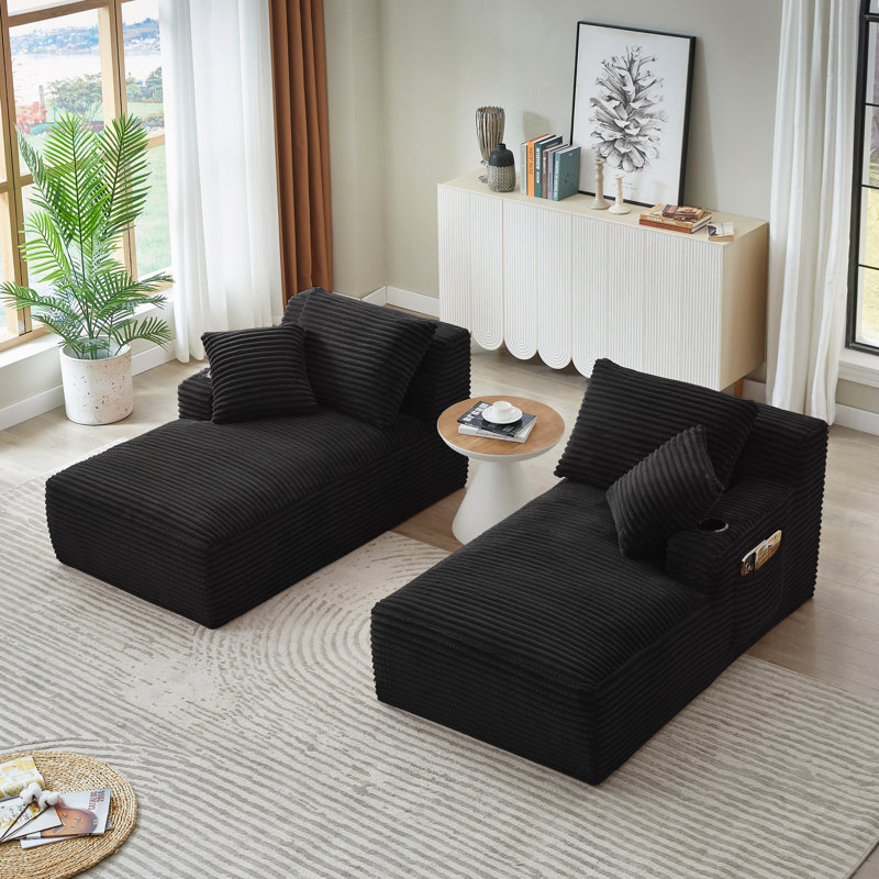 Méridienne compressible double avec porte-gobelets - aucun assemblage requis, causeuse moelleuse moderne pour la lecture de salon à l'intérieur