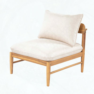 Acacia Wood Armless Sofa with Beige Cushions, Light Teak Finish
