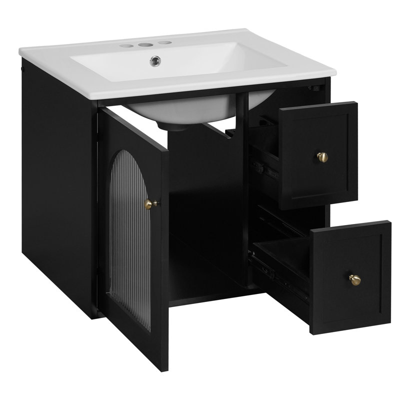 24'' Wall-Mounted Single Bathroom Vanity With Ceramic Sink, Black