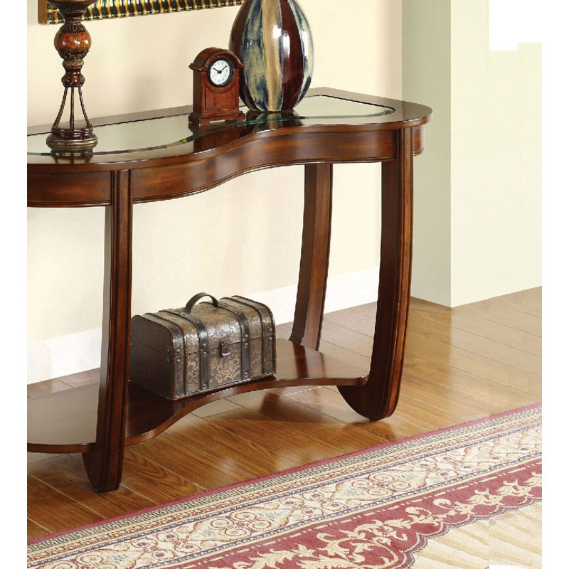 Sofa Table Open Bottom Shelf Glass Insert Top Cocktail Table For Living Room