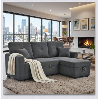 Convertible L-Shaped Sectional Sofa with Pull-Out Bed, Reversible Chaise, and Storage, Ideal for Small Spaces and Guest Accommodation