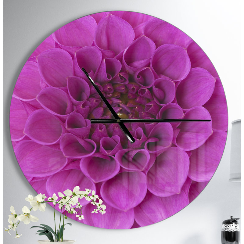 Grande fleur et pétales - Horloge murale moderne, Surdimensionné, Mauve