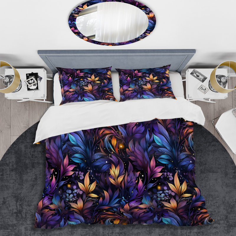 Fougères célestes bleues célestes - Ensemble de housse de couette floral - Polyester microfibre