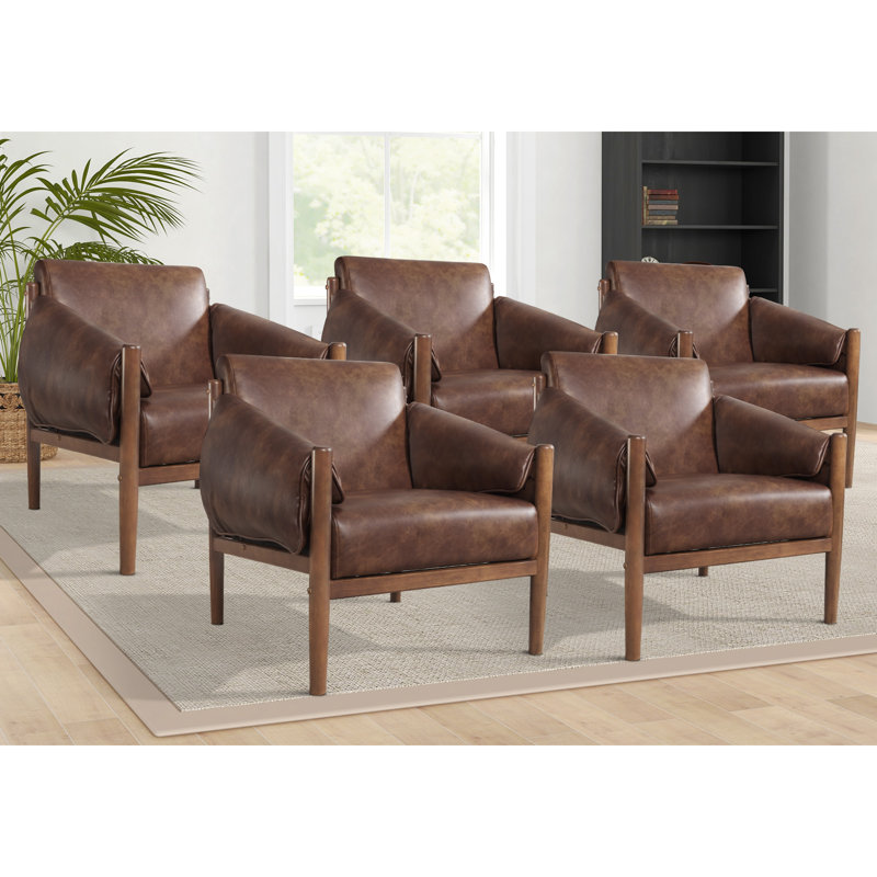 Rashiem 27.6'' Wide Modern Luxe Vegan Leather Arm Accent Chair with Removable Armrest Cushions, Brown