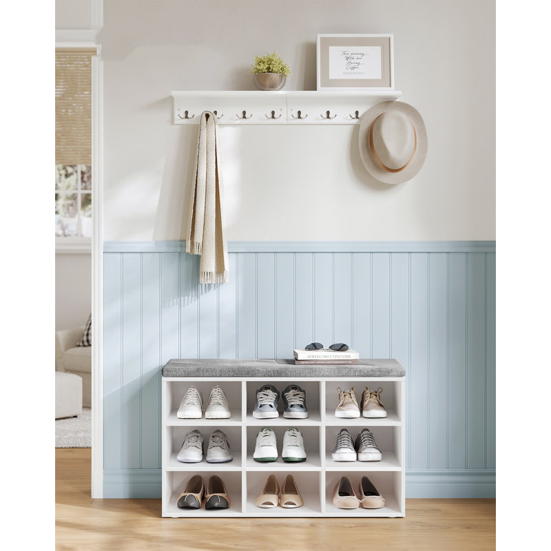 Upholstered Storage Bench, White/Grey, 48cm H x 79cm W x 30cm D
