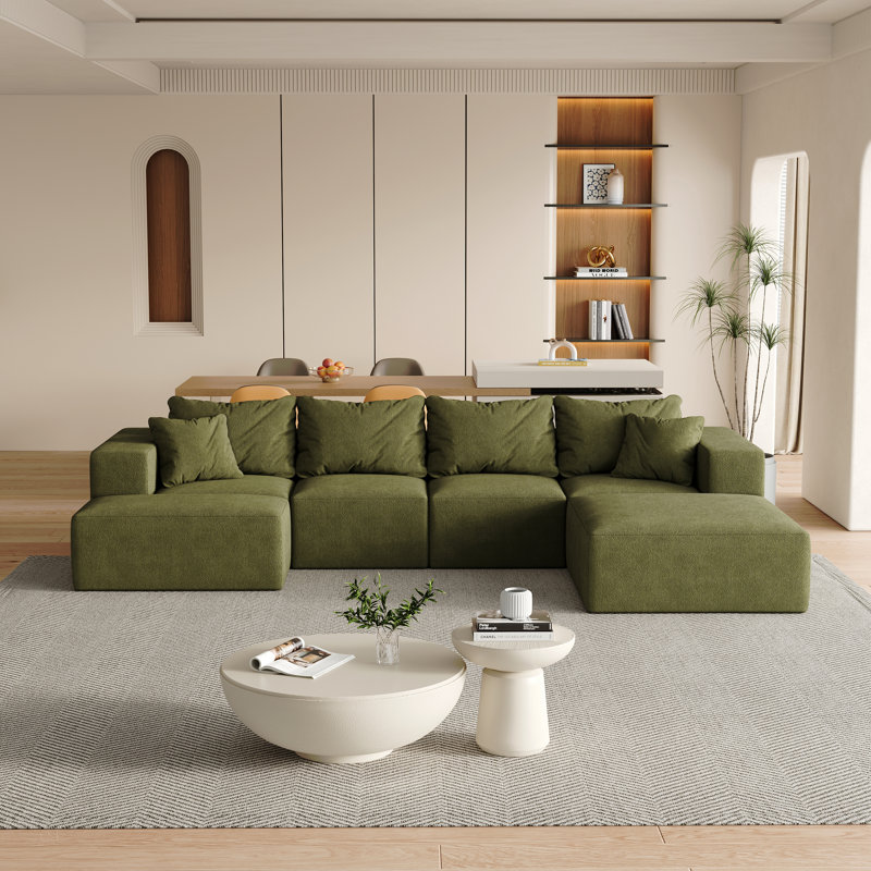 Ensemble de canapé modulaire rembourré moderne sans os, canapé modulaire en forme de L de 132 po avec 6 oreillers