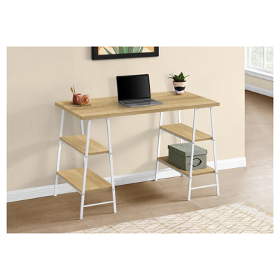 Industrial 48" Computer Desk with Open Shelving, Metal Sawhorse Legs and Rectangular Desktop