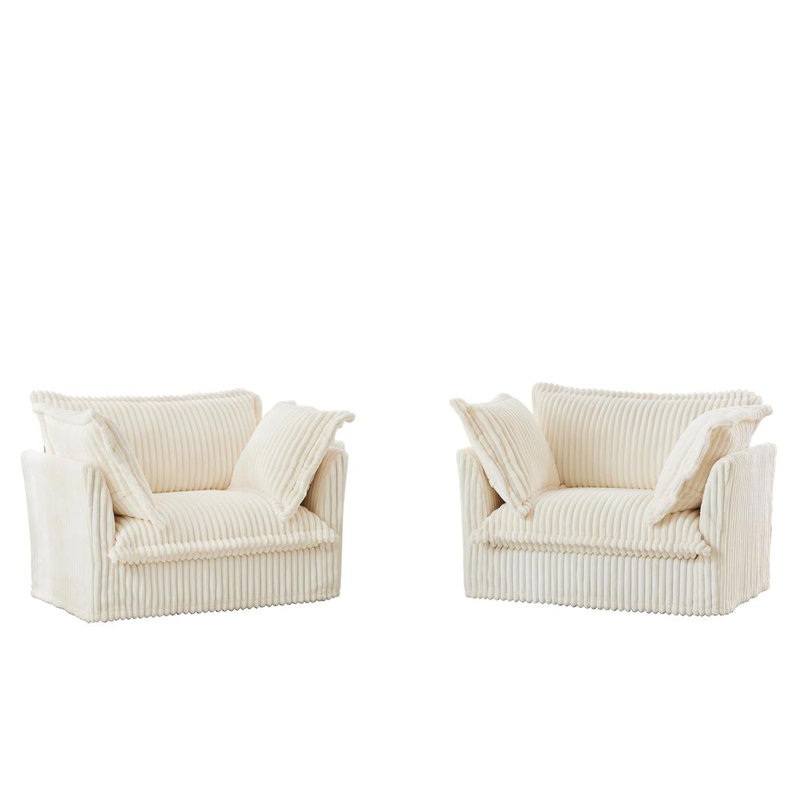 Ensemble de 2 chaises d'appoint Modern Armchairs, Velours côtelé crème