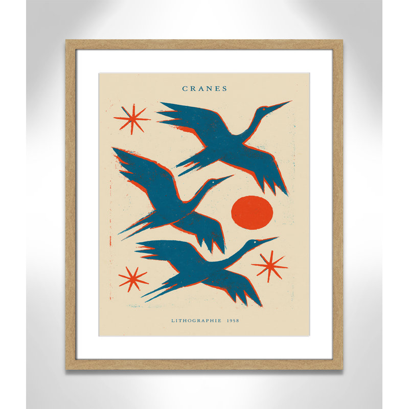 «Cranes» par Treechild, L 21,5 po x H 25,5 po, Matted Print, Naturel