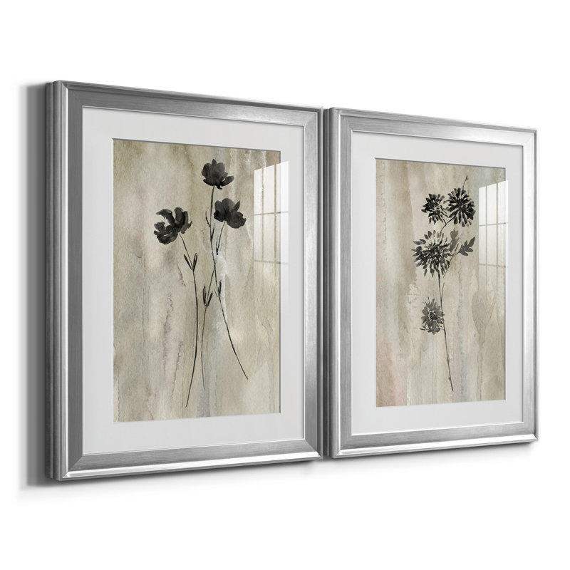 «Sumi-E Silhouette III», ensemble de 2 reproductions d'art, Impression encadrée avec passe-partout, H 18,5 po x l 49 po