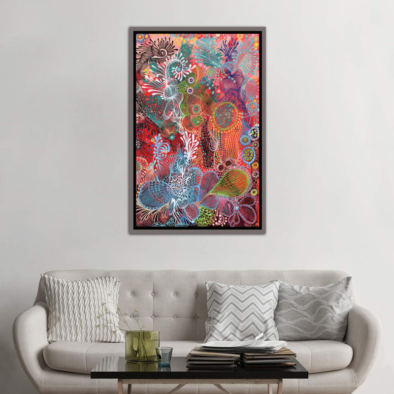 «Nature II» par Noemi Ibarz - impression d'art graphique, H 60 po x l 40po x P 1,5 po, Toile avec cadre gris foncé rustique