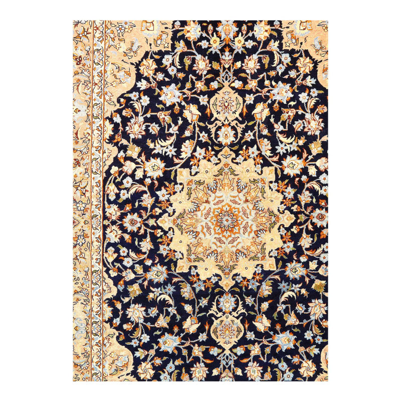 Lovetta Wool Oriental Area Rug in Navy Blue