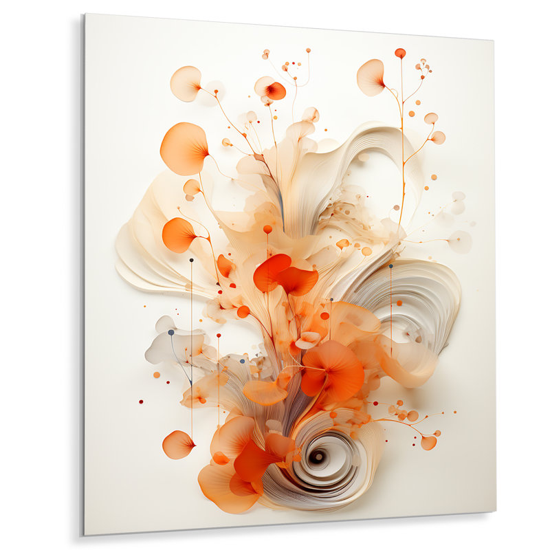 Orange et blanc en spirale symétrie IV - art mural géométrique en métal, H 32 po x l 16 po x P 1 po