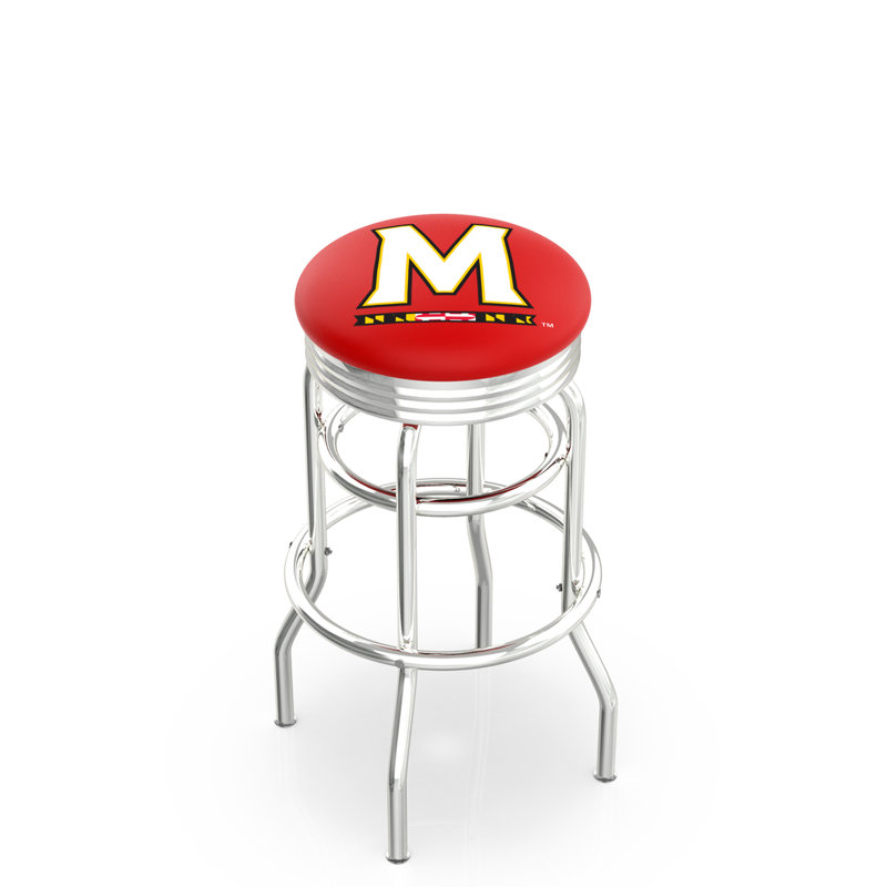 Tabouret de bar Logo Series, Tabouret de bar d'une hauteur de siège de 30 po, Double anneau chromé, Université du Maryland