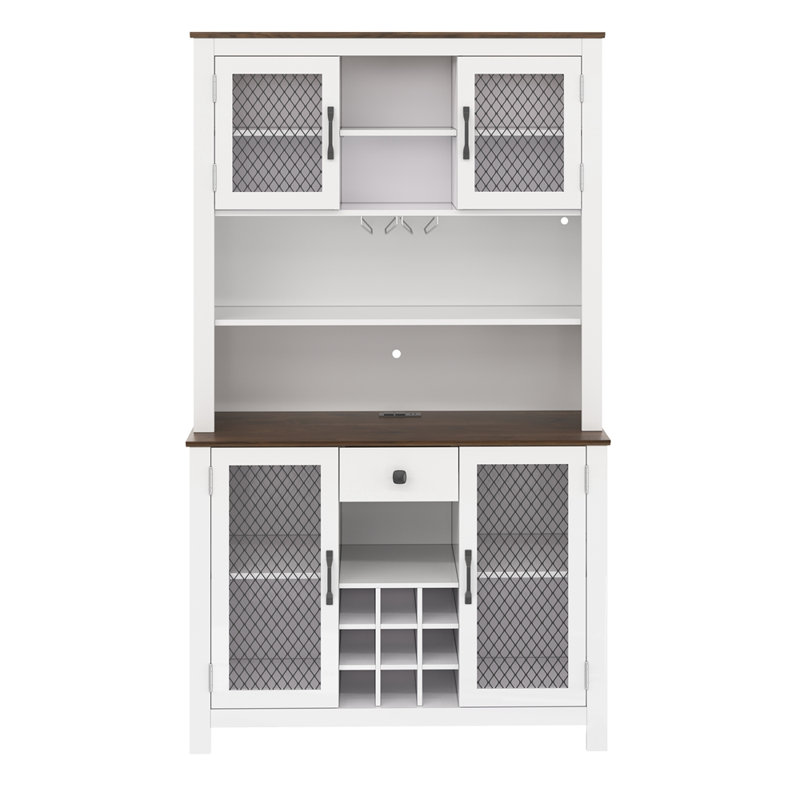 70.9" Kitchen Pantry Storage Cabinet Rustic Buffet Cabinet, Kitchen Hutch Cabinet with LED Outlets Food Pantry Cabinet with Doors and Shelves Wine Rack for Dining Room
