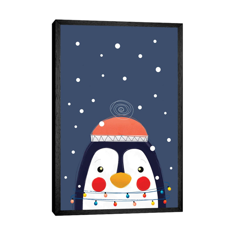 Christmas Penguin 1 Piece Wall Art on Canvas, 152.4cm H x 101.6cm W, Black Floater Frame