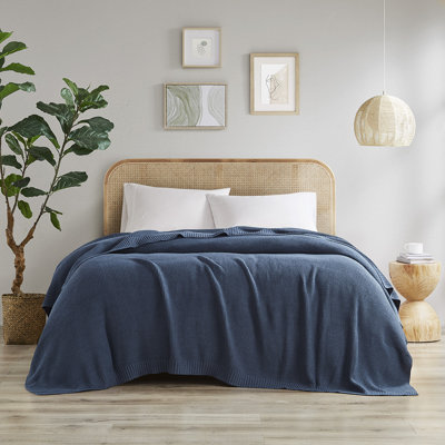 INK+IVY Bree Knit Indigo Cottage Style All Season Lightweight Twin Blanket