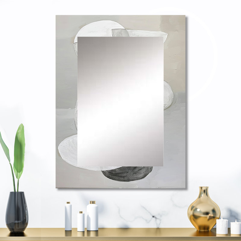 Grey Minimalism Simple Shapes Painting I - Abstract Shapes Decorative Mirror, Gray Large Wall Mirror, Printed Metal Art