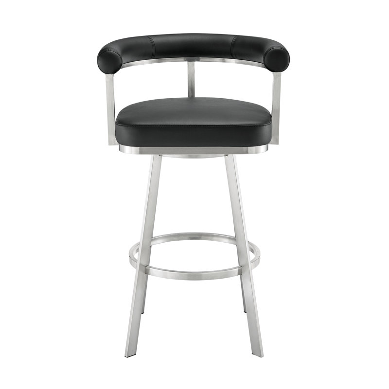 Tabouret de bar Hollie-May Mid-Century, Acier inoxydable brossé, Noir, Tabouret de bar (siège d'une hauteur de 30 po)