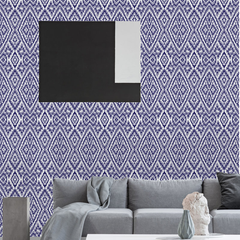 Rouleau de papier peint adhésif indigo tribal, L 16,67 po x l 25 po