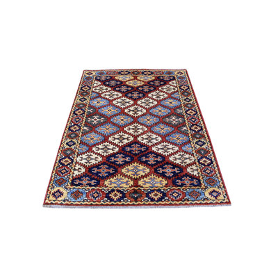 Tapis oriental rouge en laine noué à la main 4 pi x 6 pi Ersari à motif répétitif 0EB97B7C123646F1ADD38C1DE6FA297A