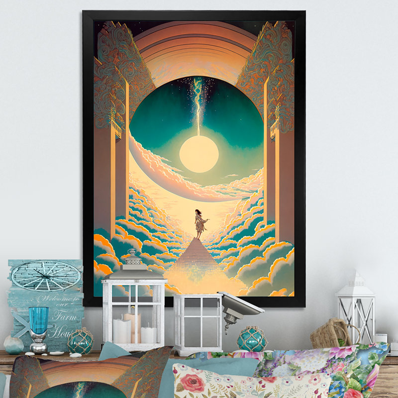 Marcher vers la pleine lune I - reproduction sur toile, H 40 po x l 30 po x P 1,5 po, Cadre photo noir