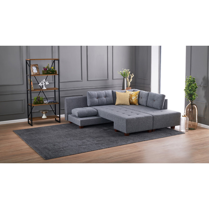 Canapé-lit large de 110,2 po Harjeevan, 100% polyester gris, Orienté à gauche (vu de face)